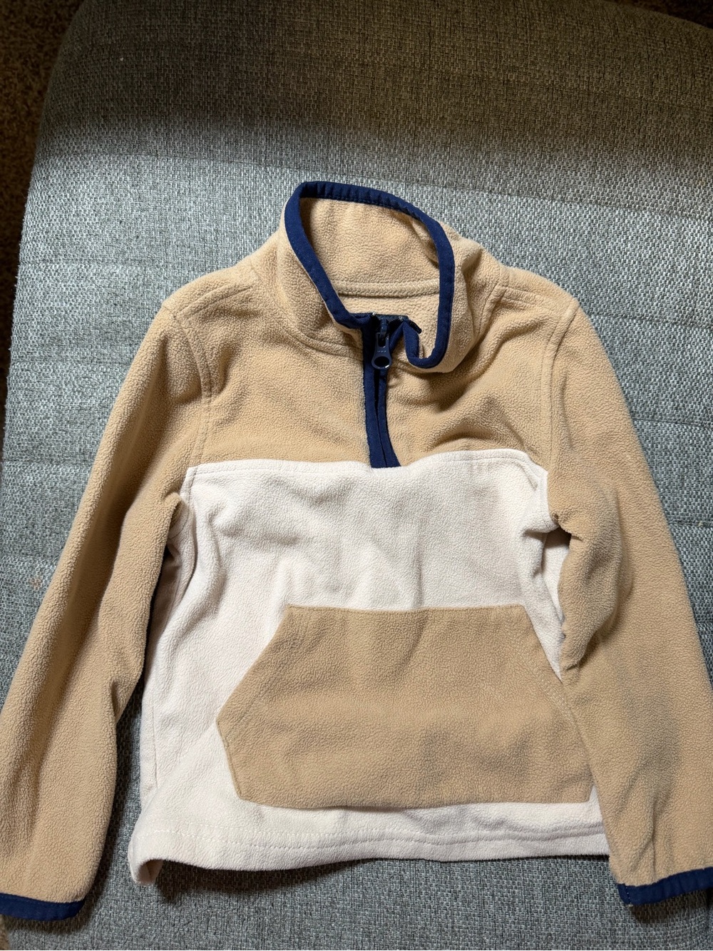OshKosh B'gosh Tan and Cream Half-Zip Fleece Pullover with Navy Trim size 3T